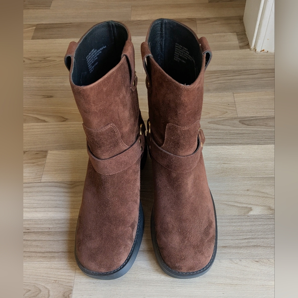Brown Leather Ankle Boots with Buckle Detail